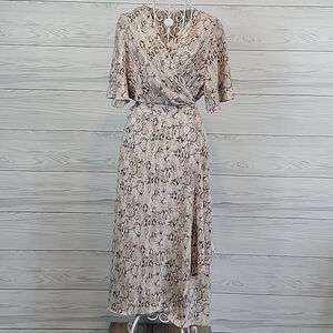 Chelsea 28 Wrap Dress Beige Snake Print Midi Length Womens Size XXL